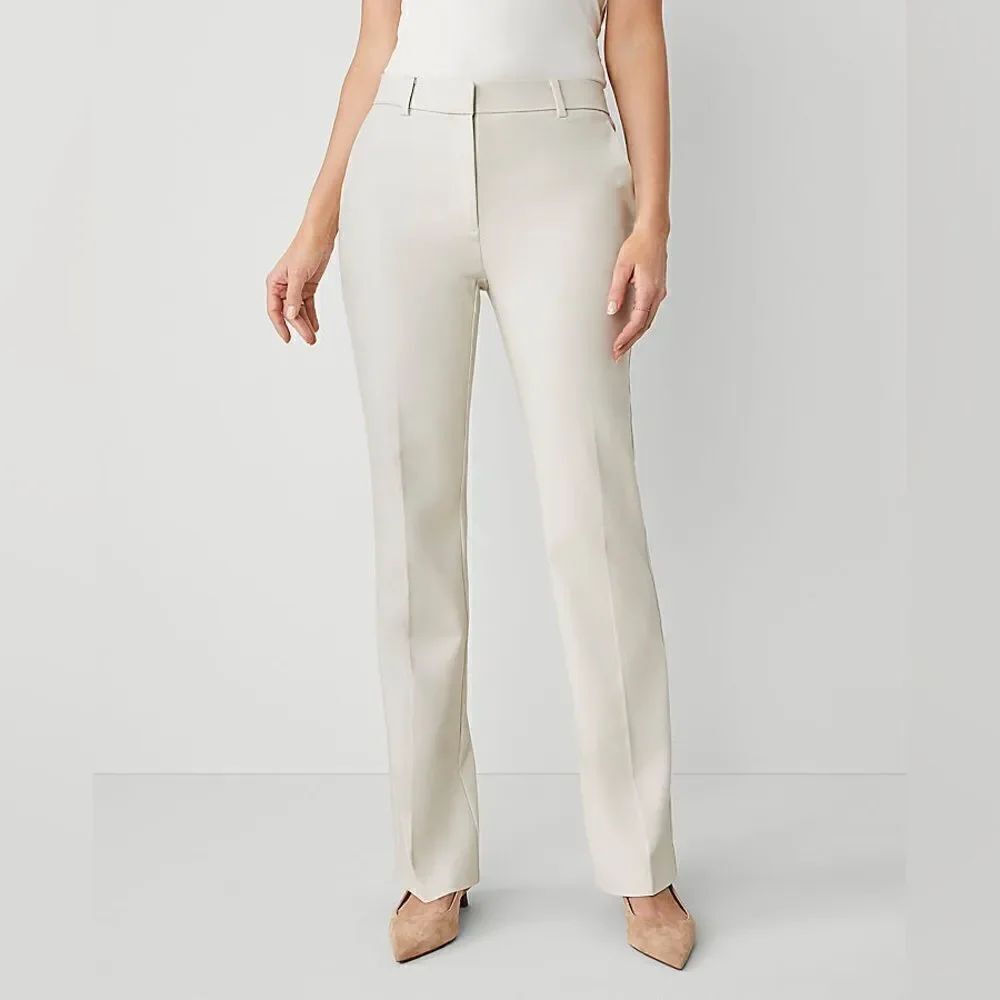 Ann Taylor Women's Trouser Pants Stretch Cotton Blend- Off White/ Neutral Size 8